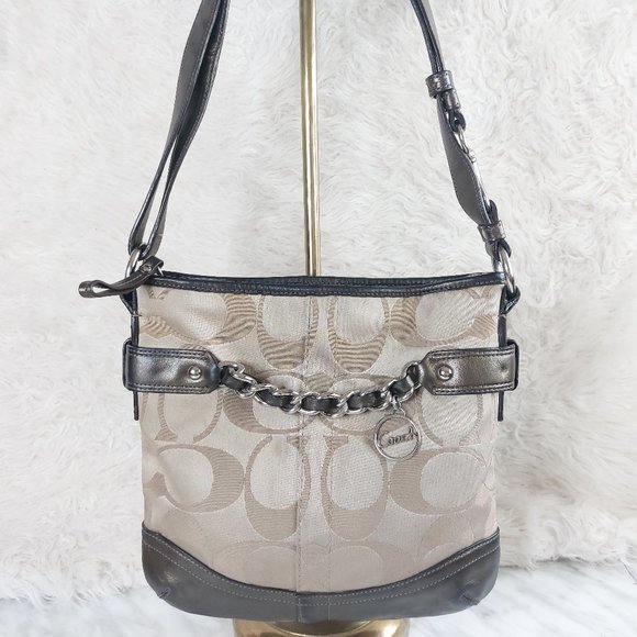 Coach F19730 Khaki Bronze Signature Sateen Brooke Shoulder Satchel Hobo Bag - Picture 2 of 10